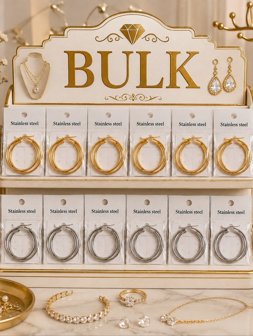 BULK Stainless Steel Hoop Earrings – Gold and Silver